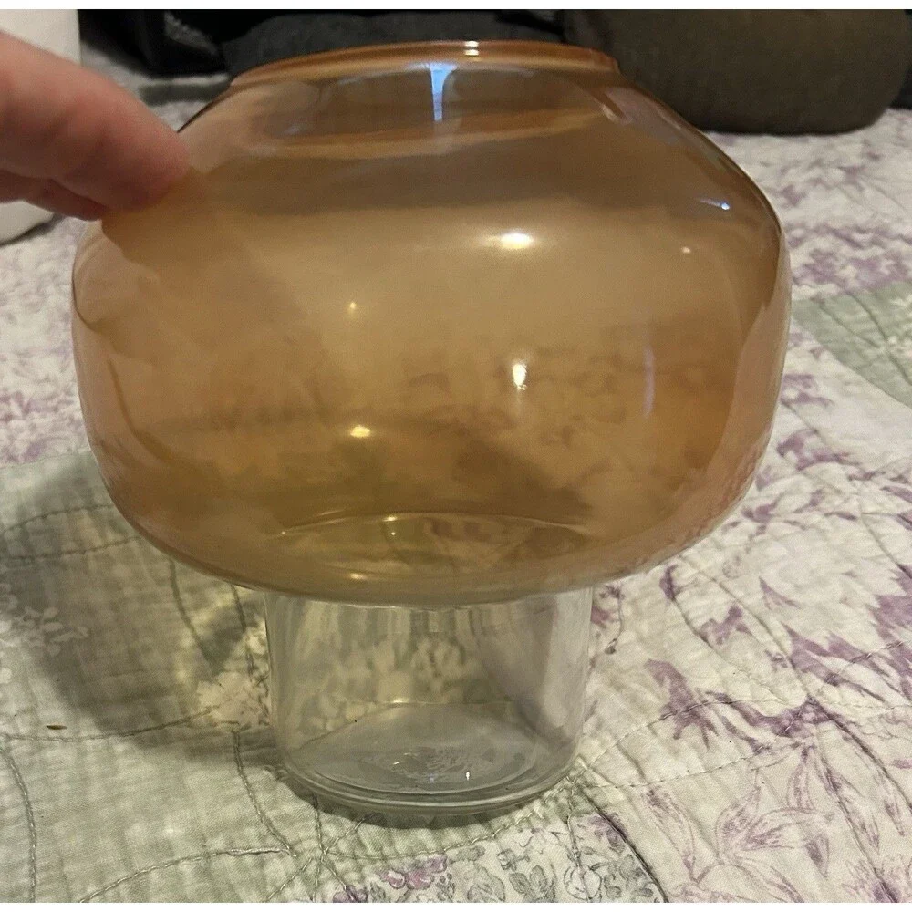 Place & Time Mushroom Vase Candle Holder, Amber/Clear Glass, 6 in